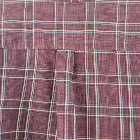 Preswick & Moore Shirt Mens Large Burgundy Red Gold Plaid Button Front Casual - Picture 5 of 8